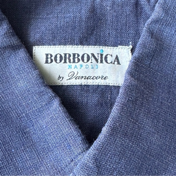 Borbonica by Vanacore Linen Button-Up Shirt Navy Blue Size 17/43 - Picture 3 of 7